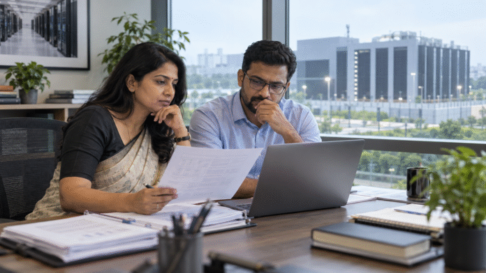 ai-boom-financing-header AI boom financing discussion between Indian bank risk analysts