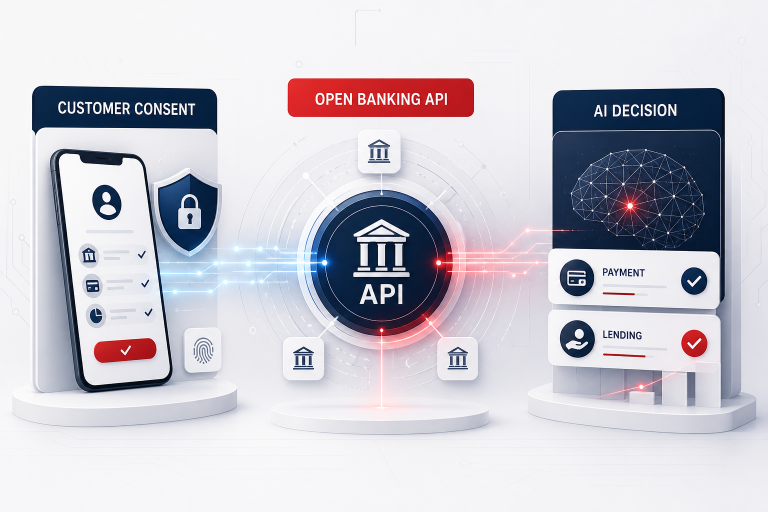 AI in open banking connects customer consent, a secure API and an AI payment or lending decision