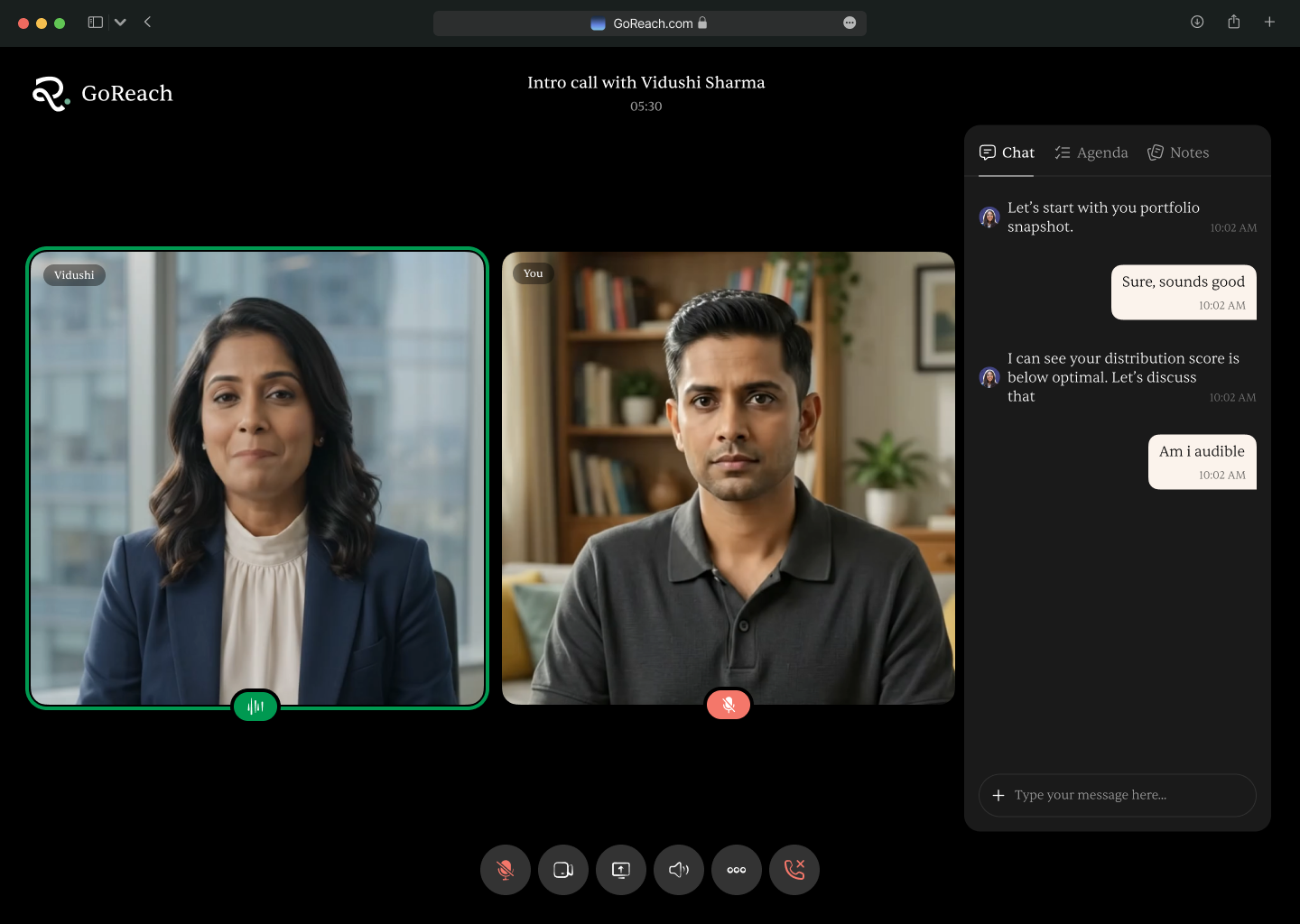 GoReach video-call interface for a conversation with a Reach Expert